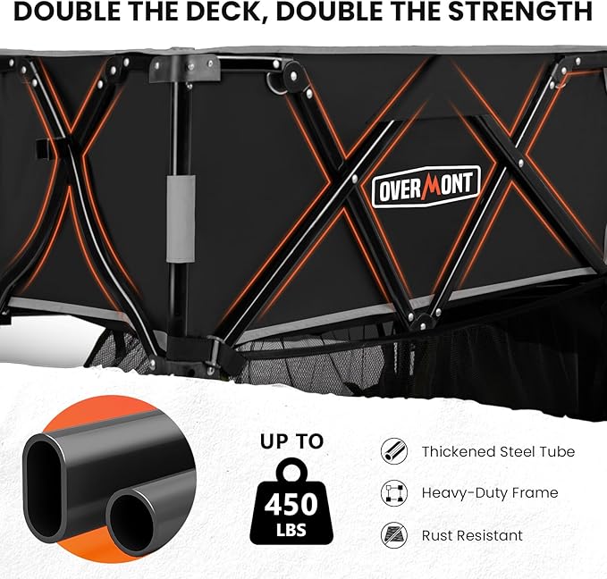 Overmont 400L Foldable Double Decker Wagon - Large Capacity Collapsible Wagon Cart- 52" Extra Long Extender - All-Terrain Big Wheels for Camping, Football Game, Sports Events, Support Up to 450lbs