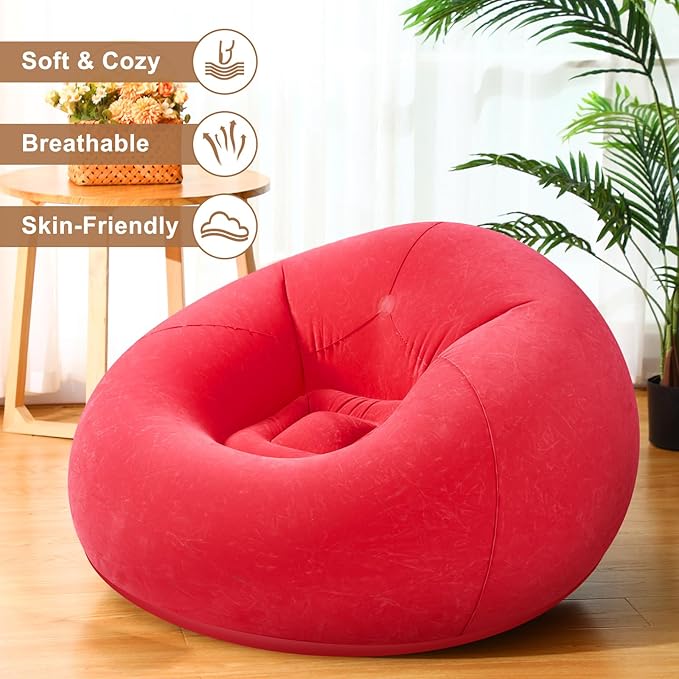 Realspring 6 Pcs Bean Bag Chairs for Adults Inflatable Chairs with Electric Air Pump,Blow up Couch Folding Portable Inflatable Couch Lazy Sofa for Reading Living Room Camping (Red)