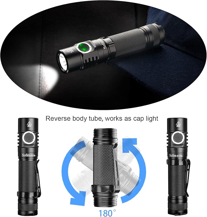 sofirn SC31 Pro 2000 Lumen Flashlight, Rechargeable Flashlight with Powerful SST40 LED 6500K, for EDC Camping Hiking Fishing Dog Walking (Black)