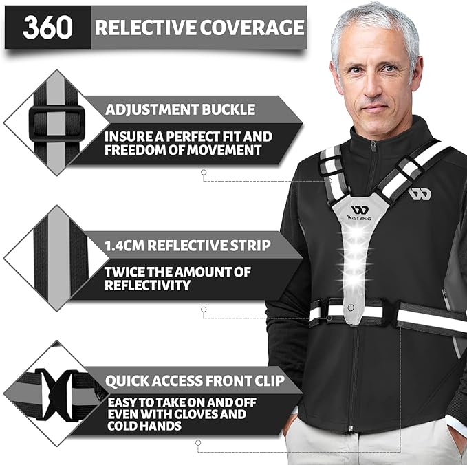 West Biking Running Vest Light - Led Running Reflective Gear for Walking at Night, High Visibility Night Rechargeable Light Up Running Vest, Adjustable Running Lights for Runners