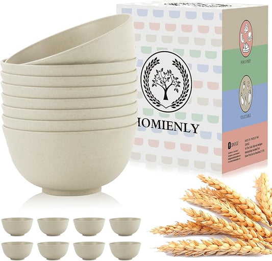 Homienly Wheat Straw Bowls Set of 8, Unbreakable Cereal Bowls, Microwave and Dishwasher Safe Kitchen Bowl Set for Dinner, Soup, Cereal, Snack, Bowl for Kitchen, Camping(Beige, 26 OZ)