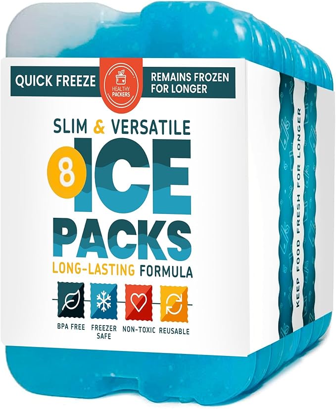 Healthy Packers Ice Packs for Lunch Boxes & Coolers - Freezer Packs - Original Cool Pack | Cooler Accessories for Beach, Camping & Fishing | Slim & Long-Lasting Reusable Ice Pack for Cooler