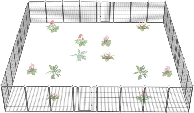 FXW Garden Fence with Door, 40in(H) x 72ft(L) 32 Panels Dog Fence Outdoor for The Yard - Heavy Duty Metal Fencing Tall Animal Barrier for Dog and Rabbit, Easy Assemble