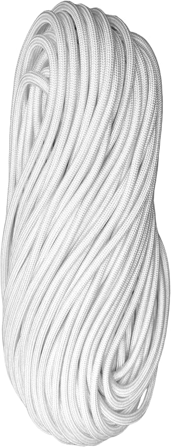 1/4" ParaMax Paracord 100 ft – 1000 lb Type IV Rope for Dog Leashes, Camping, Kayak Anchor - Made in USA - White