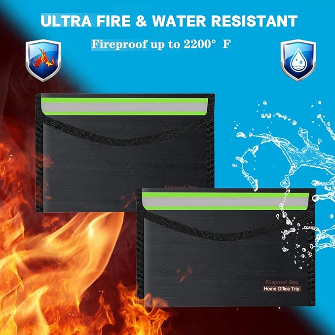 5"x8" Black Small Fireproof Bag Money Bag Home Office Travel Safe Storage Pouch for Document Cash Valuables Jewelry Mobile Power Supply Power Bank Lipo Battery (20 * 13cm)