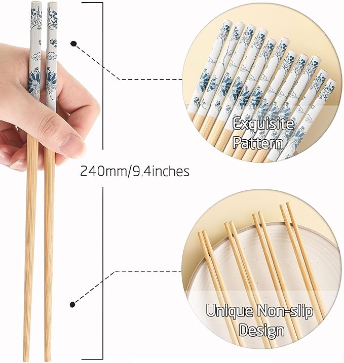 200 Pairs Bamboo Chopsticks - Reusable, Wooden, Disposable, Dishwasher Safe Bulk, 9.4 Inches with Chinese & Japanese Styles,Kapok