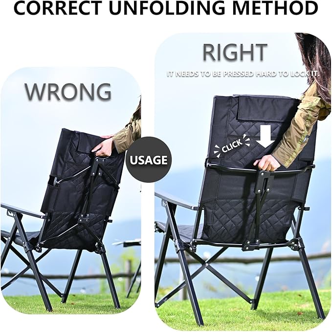 Reclining Camping Chair, Heavy Duty Folding Chairs with 4-Stage Adjustable High Back for Adults, Compact Foldable Outdoor Patio Reclining Chair with Storage Bag （Green）