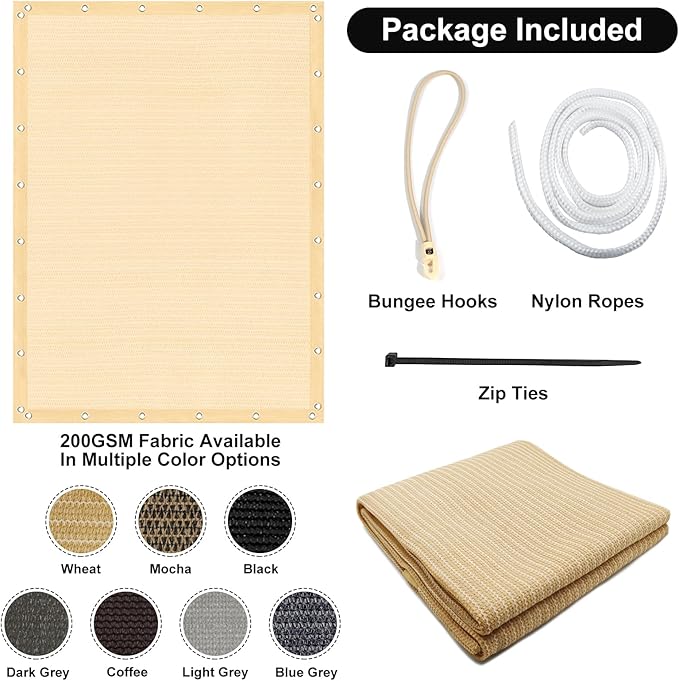 Artpuch 90% Sun Shade Cloth, 8 x 12 FT Pergola Shade Cover Canopy with Grommets, Sun Screen Fabric Tarp for Patio, Outdoor, Garden, Backyard, Wheat