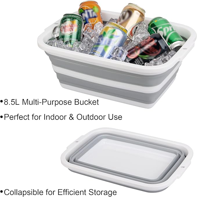 2 Pack Collapsible Bucket with 2.25 Gal / 8.5L Each, Plastic Tub, Portable Wash Basin for Home and Garden, Foldable Camp Sink with Upgrade Reinforced Hard Plastic Rim