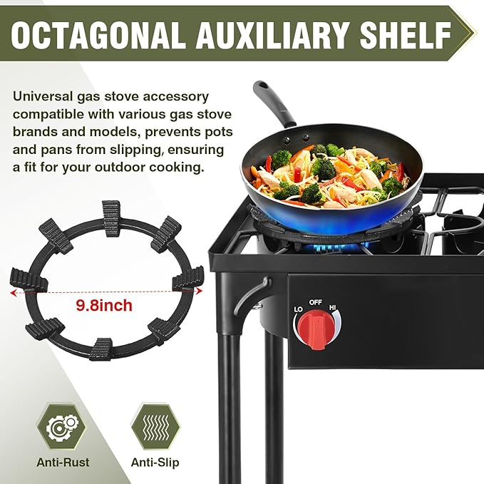 Bestfire 3 Burners Camping Stove for Cooking Outdoor, 225,000 BTU Propane Burners with Auto Ignition Button&Removable Legs, Temperature Control Knobs and 20 PSIG High Pressure Regulator for BBQ