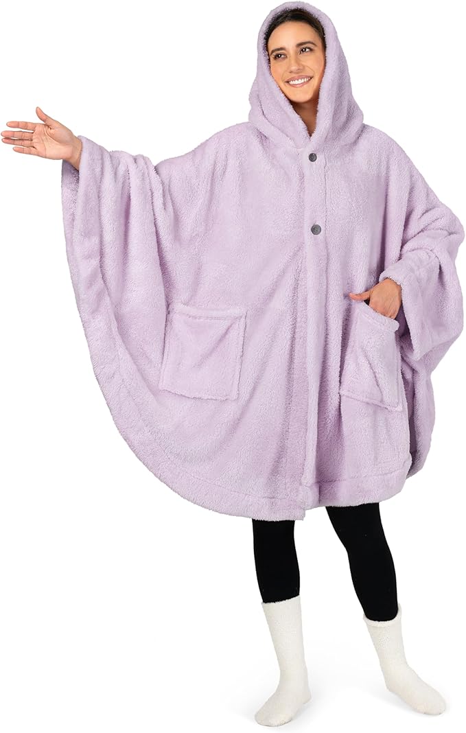 PAVILIA Angel Wrap Hooded Blanket Poncho, Wearable Blanket Throw Wrap Poncho for Women Adult, Cozy Fluffy Sherpa Fleece Shawl Cape with Hood pockets, Warm Gift for Mom Wife, Lavender Purple