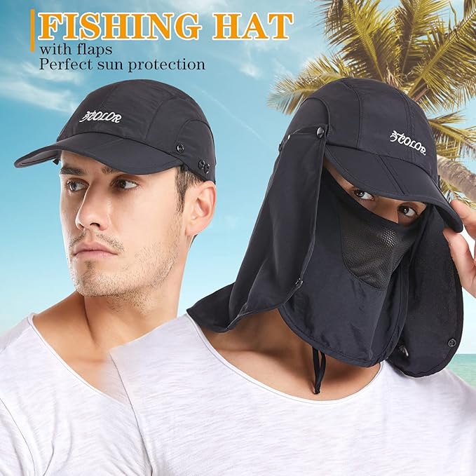icolor Sun Hats for Men Women with Neck Flap,Foldable Sun Cap Fishing Sun Hats,UPF50+ Sun Protection Ponytail Hats