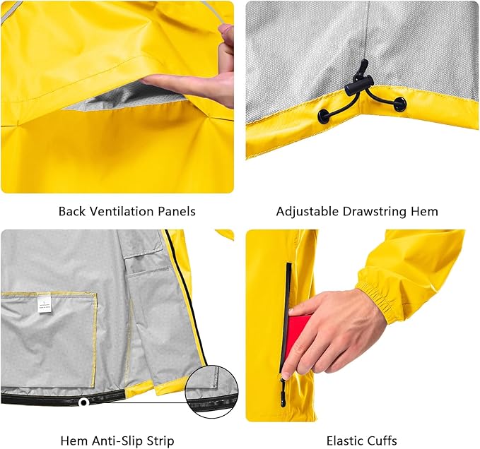Men's Cycling Running Rain Jacket Lightweight Waterproof Biking Hiking Windbreaker Raincoat Reflective Packable