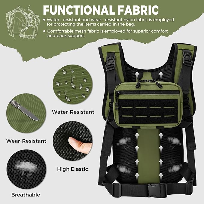 Tactical Hydration Backpack with 2L Water Bladder and Front Small Tactical Pouch, Outdoor Water Backpack for Men Women, Sports Hydration Pack for Hiking, Cycling, Climbing