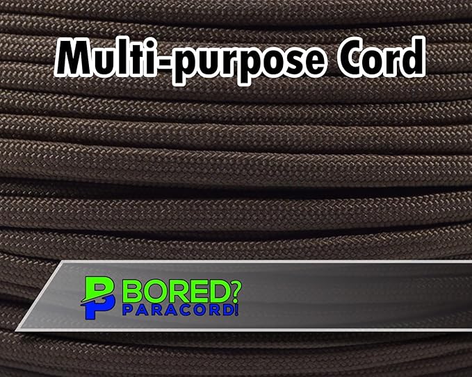 BORED? PARACORD! 550 lb Paracord - Ideal for Crafting, Camping, DIY Projects, Active & Military Outdoors - Strong Survival Rope - Tactical Parachute Cord Type III - Coyote Brown 250 Feet