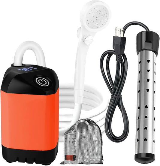 Portable Camping Shower with 2000W Heater, Long-Lasting 7800mAh Rechargeable Camping Shower with Digital Power,3 Spray Modes,IPX7 Waterproof Outdoor Camp Pump for Hiking, Travel, Car, Pet