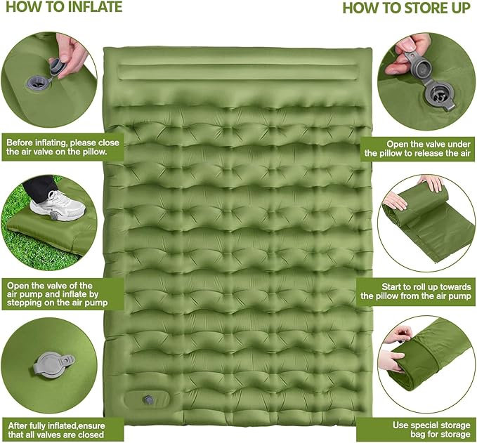 Sleeping Pad for Camping, 6" Extra Thick Camping Mat with Pillow Built-in Foot Pump, Ultra Comfortable Inflatable Sleeping Mat for Backpacking, Hiking, Camp Tent - Enjoy a Comfy Sleep