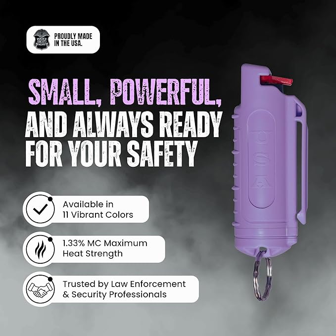 Police Magnum Keychain Pepper Spray Self Defense Belt Clip Holder - 2 Pack Tactical Maximum Strength OC with Dye - Small Safety Key Chains for Women & Men - Made in The USA