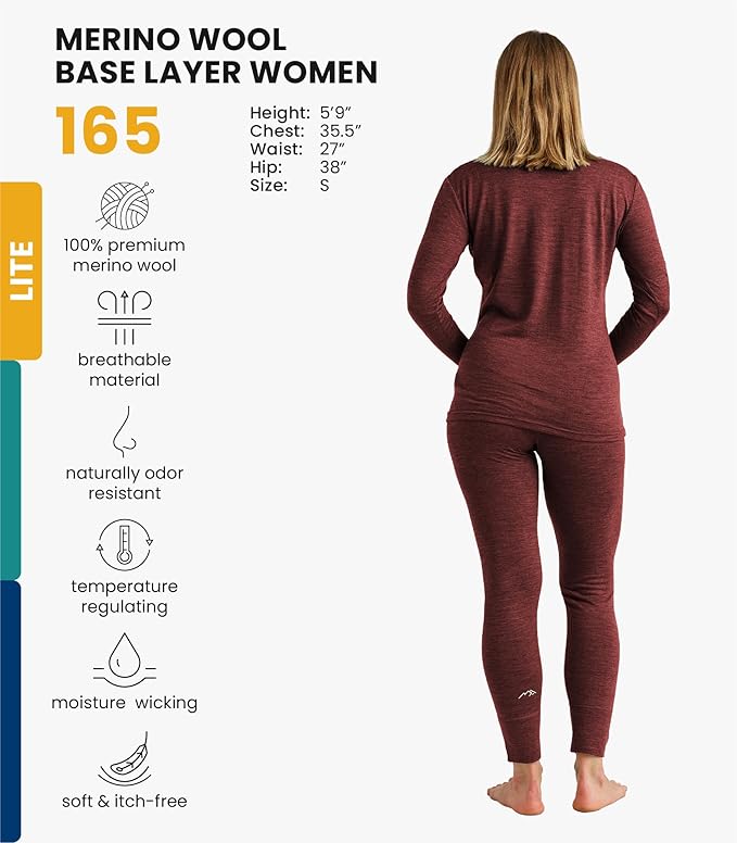 Merino.tech Merino Wool Base Layer Women Set - Heavyweight, Lite, Midweight Merino Thermal Underwear For Women Top, Bottom