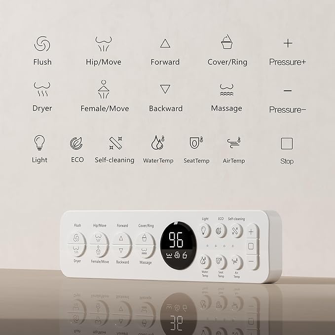 Smart Toilet with Built-In Tank & Pump, Heated Seat, Auto Dual Flush, Warm Bidet & Dryer Function, Foot Sensor, Night Light & LED Display, Wireless Remote, 1.28GPF