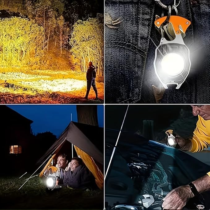 Portable Outdoor Strong Mini Lighter Multifunctional Floodlight with Rechargeable USB Charging,Emergency Tool Magnetic Base, Whistle, Screwdriver, Seat Belt Cutter for Camping Fishing Hiking (4)