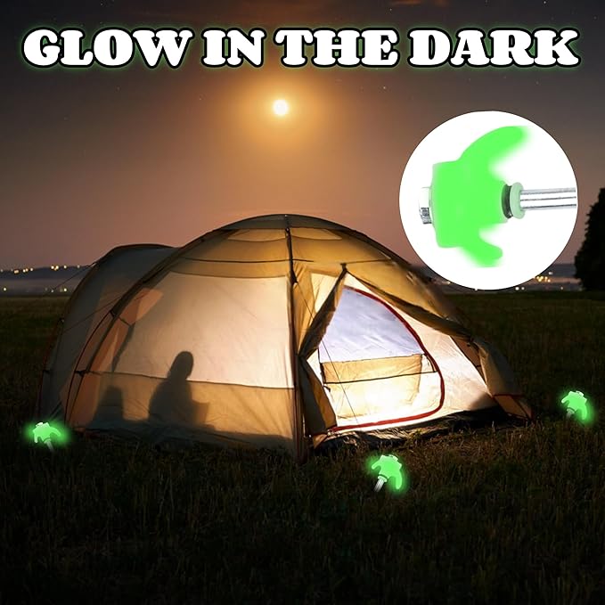 20 Pack 10" Screw in Tent Stakes Heavy Duty, Glow in The Dark Metal Stakes with Hex Head Driver, Ground Anchors for Camping, Patio, Awning, Canopy, and Windy Conditions