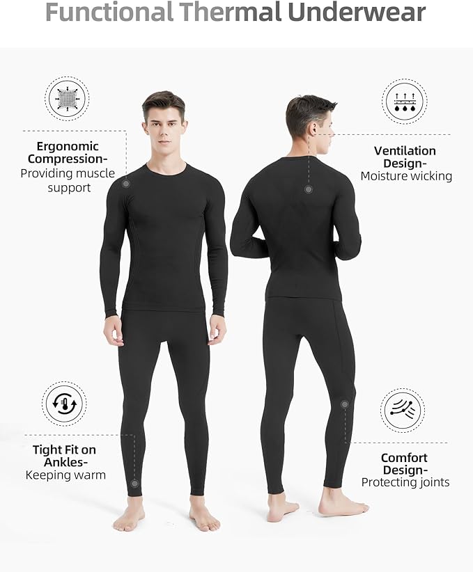 NOOYME Thermal Underwear Long Johns for Men - Long Underwear Base Layer for Cold Weather
