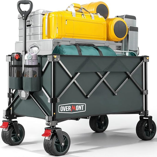 Overmont Ultra-Compact Collapsible Wagon Cart - 200L Portable Folding Wagon with All-Terrain Wheels Utility for Beach, Grocery Shopping, Camping, and Gardening – 330lbs Load Capacity Grey