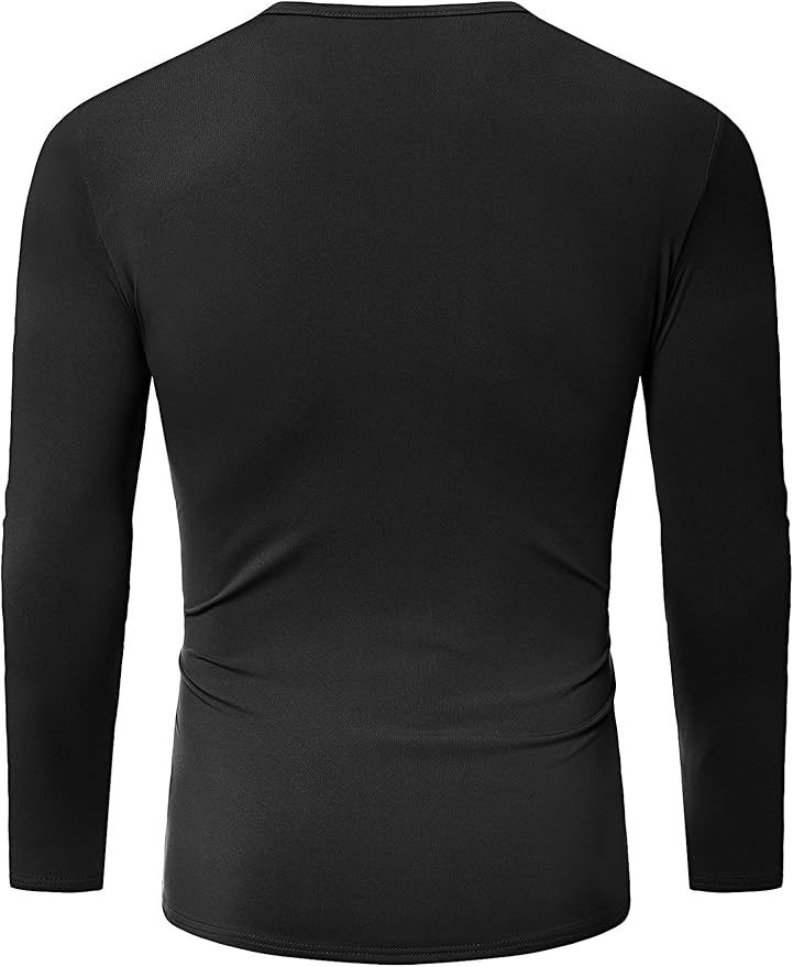 URRU Thermal Underwear for Men High Stretch Fleece Lined Long Sleeve Crewneck Thermal Shirts Base Layer Top Men Cold Weather