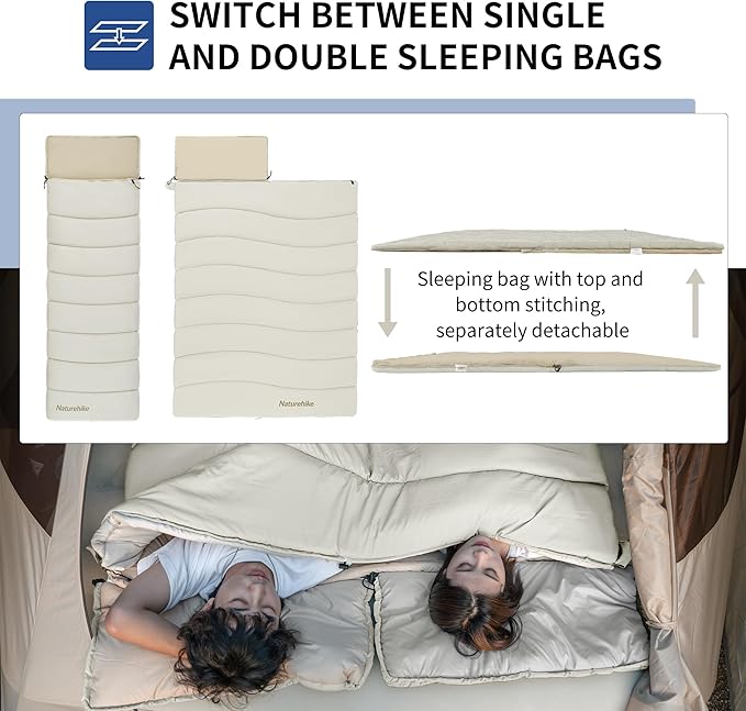 Naturehike Camping Sleeping Bag for Adults, 36/54℉, Spliceable Double Sleeping Bag 3 Seasons, Lightweight Waterproof Sleep Bags for Cold&Warm Weather