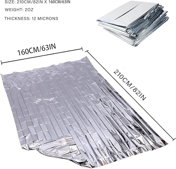 Emergency Foil Thermal Blanket (Pack of 100), 210 x 160 cm (82" x 63") Emergency shelter Survival Reflective Blankets Perfect for Outdoors, Hiking, Survival, Marathons or First Aid