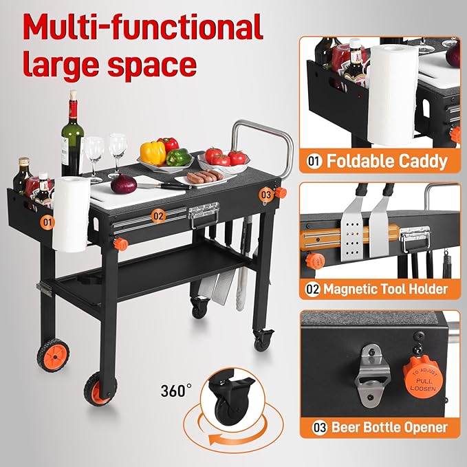 Grill Cart for Blackstone Griddle, Sturdy Grill table, Blackstone Stand for 22 inch with Caddy, Blackstones Griddle Table with Wheels, Griddles Table Ninja Grill Stand for Tailgating, Camping