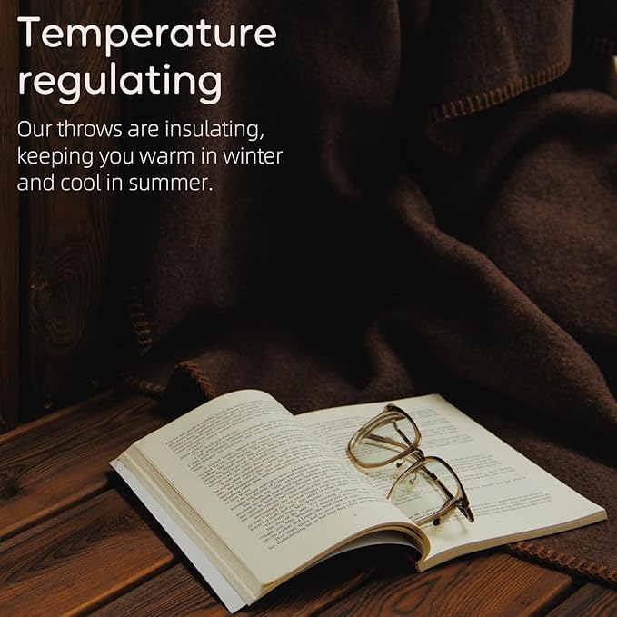 100% Wool Blanket, 48" x 62", Warm, Thick, Washable, Military Wool Blanket, Great for Camping, Outdoors, Sporting Events, Survival Kits, Brown