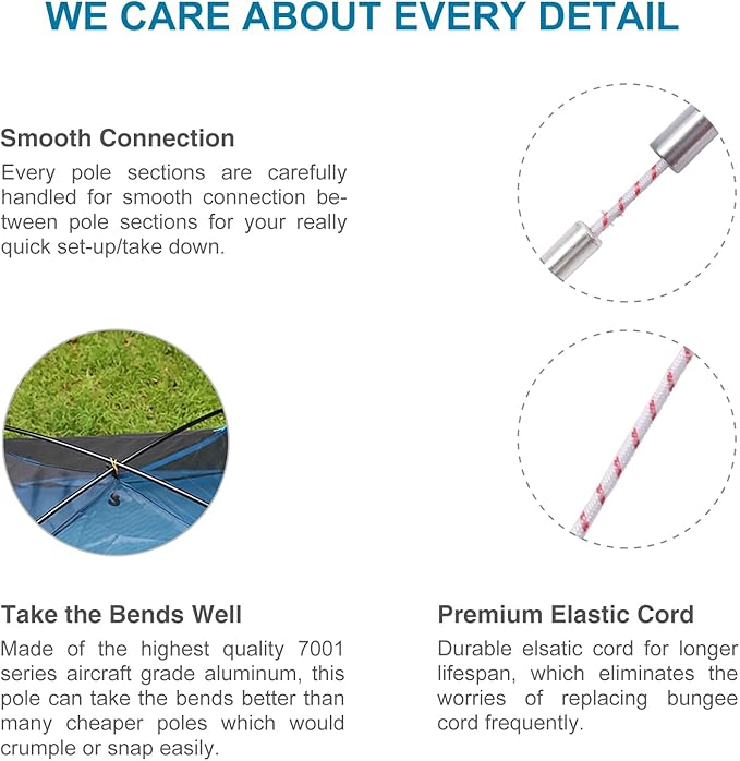 Preassembled Tent Poles Replacement, Gray 7001 T6 Heated Aluminum Tent Poles 1 Pole Pack