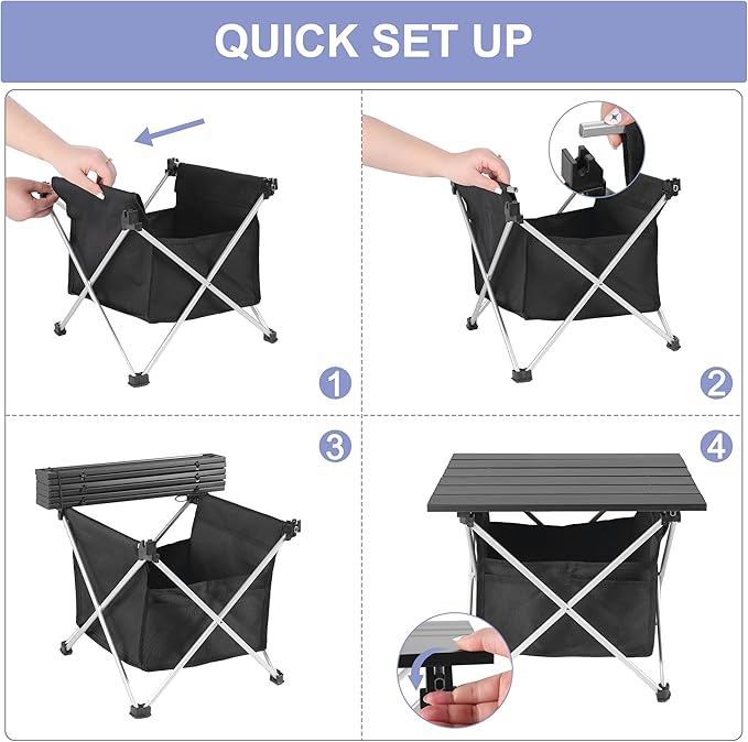 Grope Small Folding Camping Table with Aluminum Table Top, Beach Table for Sand with Carrying Bag,Prefect for Outdoor,Picnic,BBQ,Cooking,Festival