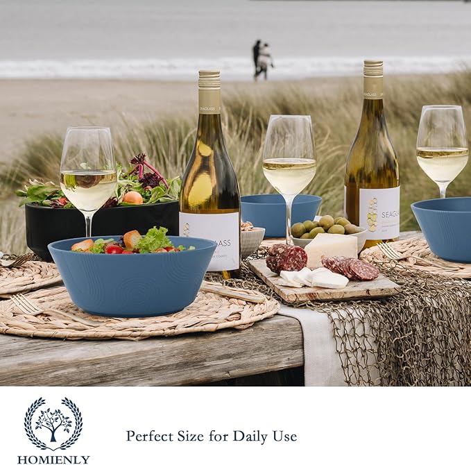 Homienly Wheat Straw Bowls - 36 Oz Soup Bowl Set 6 Unbreakable Dinnerware, Microwave and Dishwasher Safe Bowls, Alternative to Plastic Bowl Reusable, Bowls for Kitchen, Soup, Dinner, Pho(Navy Blue)