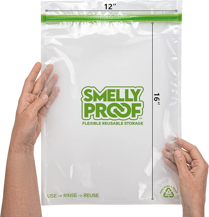 Smelly Proof Reusable Freezer Bags for Food Storage MADE IN USA, Easy Clean, Dishwasher-Safe, BPA FREE, NO PEVA, XXL 3-mil Thick Bags, Extra Large+ Clear FLAT 12" x 16", 2-GALLON, 5-Pack