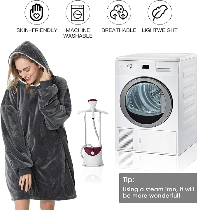 LetsFunny Blanket Hoodie,Oversized Wearable Sherpa Fleece Blanket Sweatshirt,Super Soft Warm Cozy with Giant Pocket,Gifts for Women Men Adults Teenagers Kids, One Size Fits All