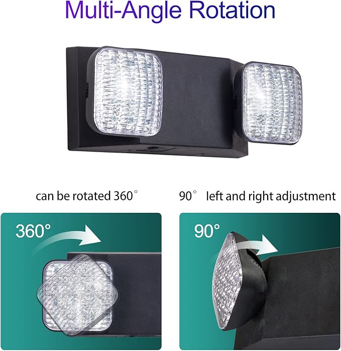 TANLUX LED Emergency Lights with Battery Backup, Commercial Emergency Light Fixtures for Business Home Power Failure Emergency Exit Sign Lighting with 1.0 Meter Plug in Cord AC120V UL Listed, Black