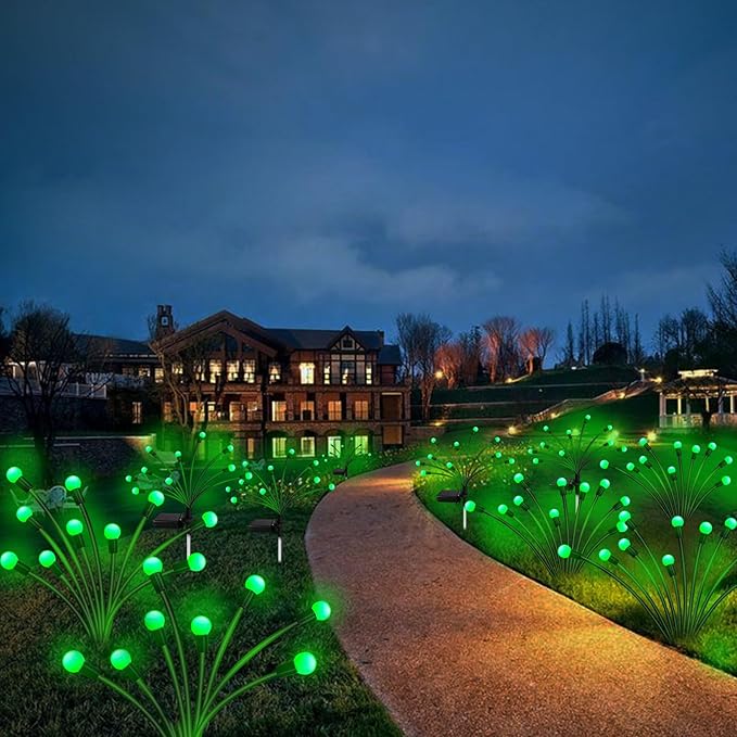 Kohlrabi Solar Garden Lights Outdoor, 2 Pack 20 LED Solar Green Firefly Lights, Waterproof Wind Swaying Light for St. Patrick's Day Irish Day Outside Yard Patio Decoration