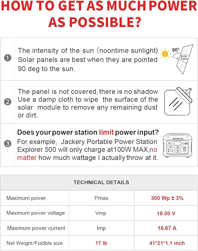 DOKIO 300W 18V Portable Solar Panel Kit Folding Solar Charger with 2 USB Outputs for 12v Batteries/Power Station AGM LiFePo4 RV Camping Trailer Car Marine