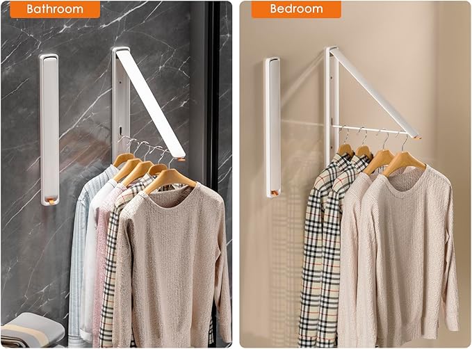 Wall-Mounted Retractable Clothes Drying Rack | White Extending Laundry Hanging Rack | Hidden and Space-Saving | Wall Mount Dryer Hanger Rack for Laundry Room, Closet (2-Pack, White)