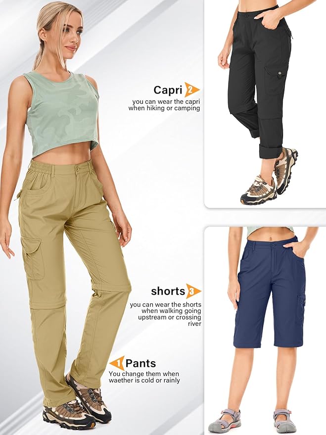 Women's Hiking Pants Convertible Quick Dry Lightweight Zip Off Fishing Travel Safari Pants