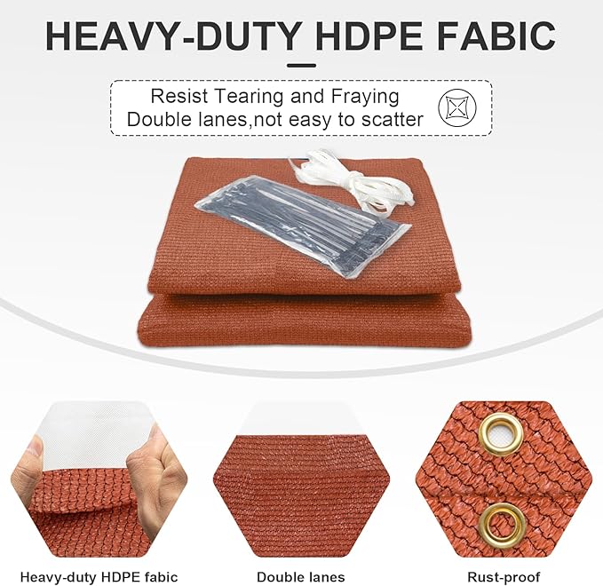 Cool Area Sun Shade Cloth with Grommets 7×7 FT Shade Panel Shade Tarp Screen Fabic for Outdoor Patio Pergola Cover Deck Garden, Terra Red (Customized)