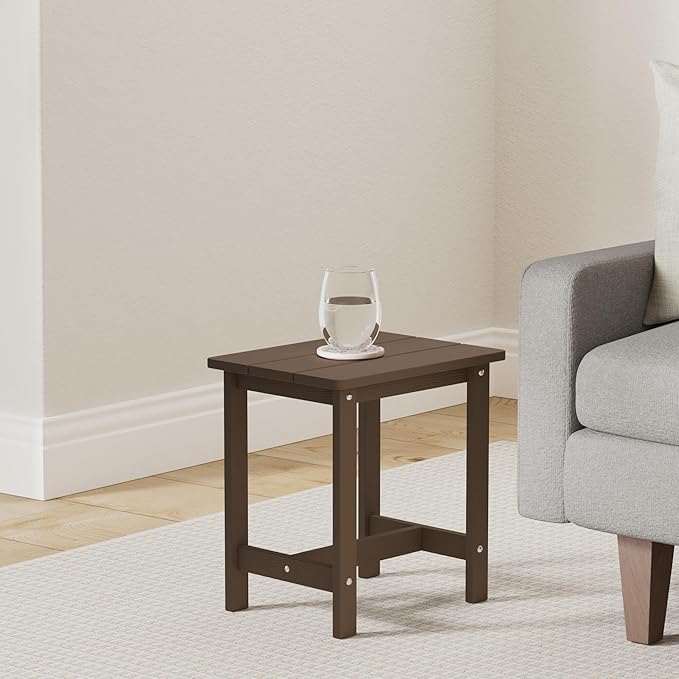 LUE BONA Outdoor Side Table, HDPS Small Outdoor Adirondack Side Tables, Outside End Table for Patio, Porch, Deck, Weather Resistant/Easy Maintenance, Dark Brown
