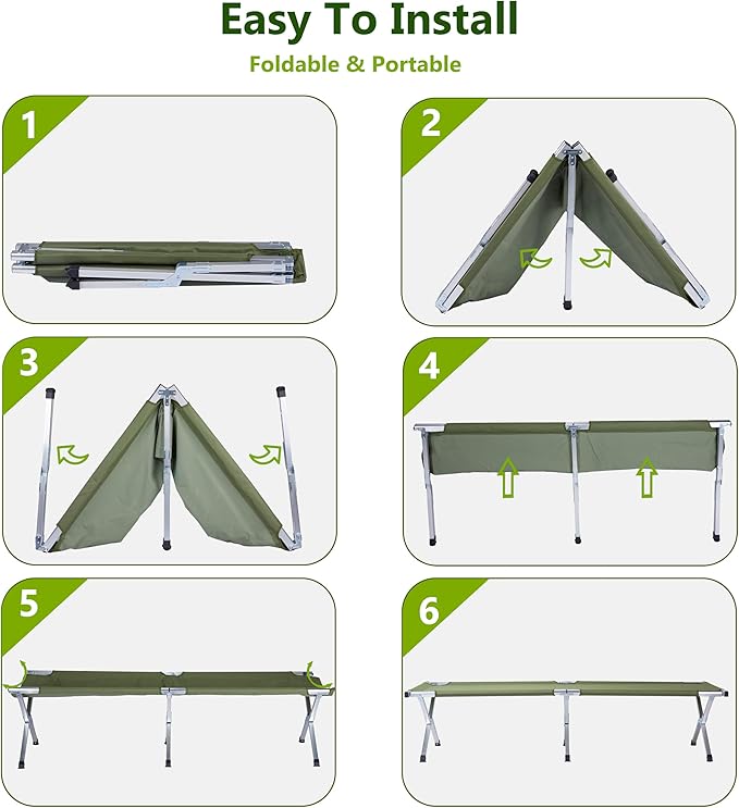 Outvita Folding Camping Cot, Sleeping Bed with Carry Bag, Lightweight Portable Cots for Travel, Fishing, Hiking and Outdoor Activities