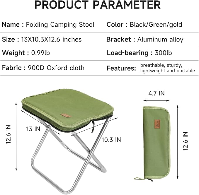 Camping Stool，Portable Foldable Stool aldult Collapsible Stool Chairs Fishing for Outdoor Hiking 300 LBS Load