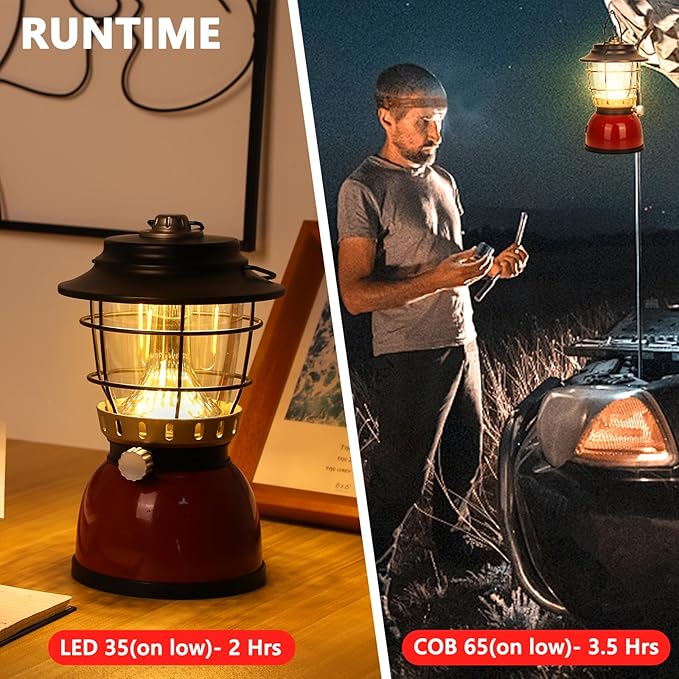 LED Camping Lantern Rechargeable Stepless Dimming Vintage Rechargeable Vintage Lantern, 4000mAh Power Bank, IPX5 Waterproof Portable Hanging Lamp for Camping Hiking Emergency and Power Outage