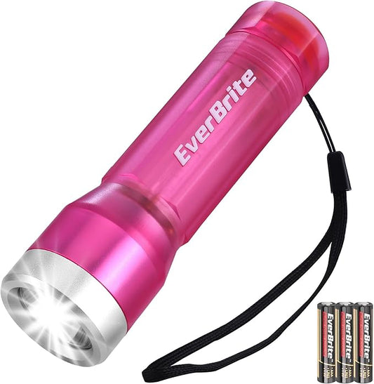 EverBrite Mini Flashlight, LED Flash Light with 3 Modes, 3 AAA Batteries Included, Water-Resistant Small Flashlight for Emergencies and Camping, Pink, 1 Pack