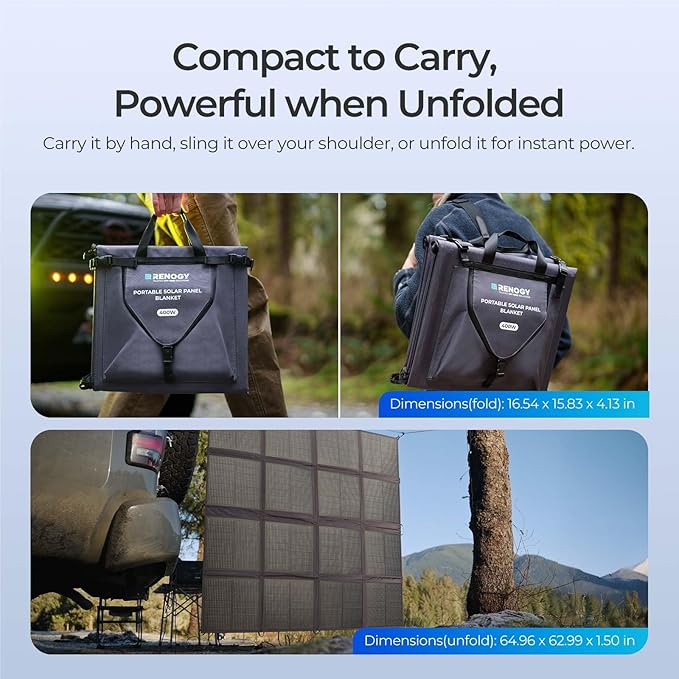 Renogy 400 Watt Solar Panel Blanket, N-Type Portable Foldable Solar Panels 25% High Efficiency, Lightweight 16-Fold Space-Save, Fast Setup for Camping, RV, SUV, Pickup Truck, Marine, Off-Grid Outdoor